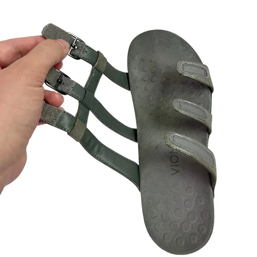 Vionic Women's 8 Pewter Gray Leather Strappy Slide On Comfort Sandals Walking - Picture 7 of 10